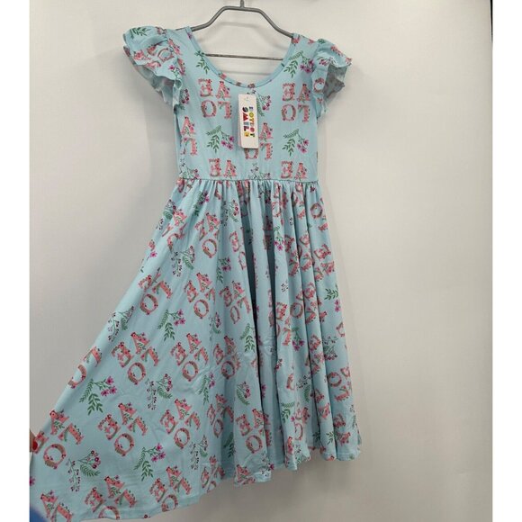Dot Dot Smile Girl's Empire Waist Dress sz 3-4 NWT Short Sleeve LOVE Floral Blue - Picture 4 of 6